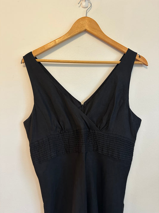 J. Crew Black Linen V-Neck Pintuck Empire Waist Dress | Size 12