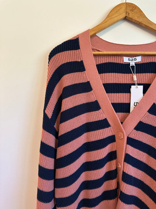 525 America NWT Charlie Striped Cropped Cardigan in Rose and Navy | Size Large