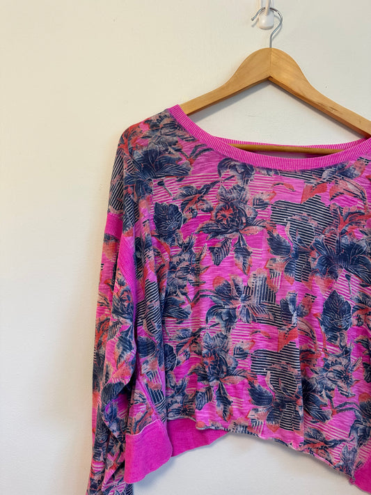 Free People Movement Floral Burnout Cropped Open Back T-Shirt | Size Small