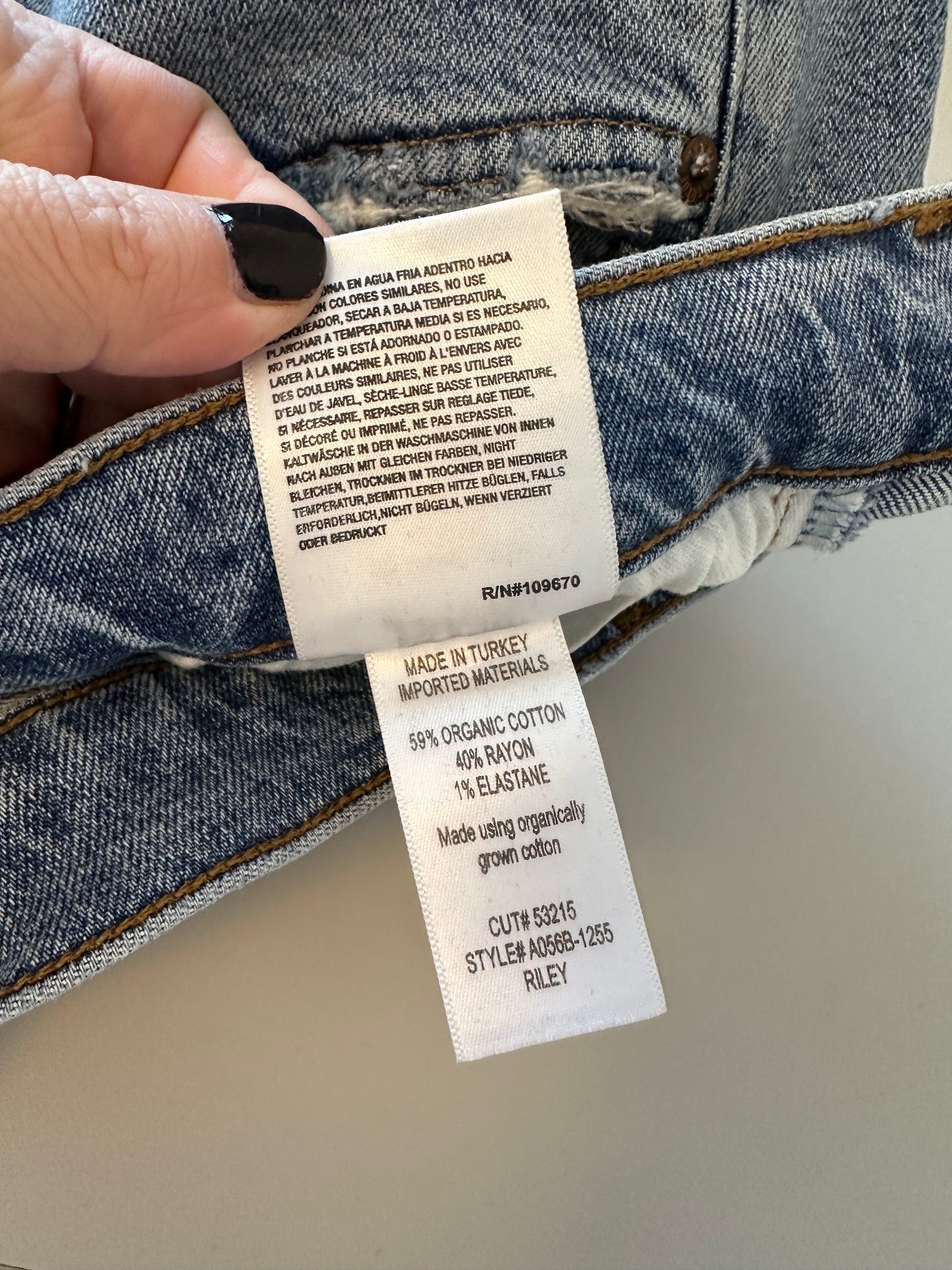 Agolde Riley Distressed Straight Leg Stretch Blue Jeans | Size 28