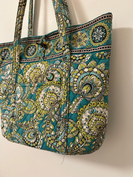 Vera Bradley Green Paisley Printed Cotton Quilted Tote Bag