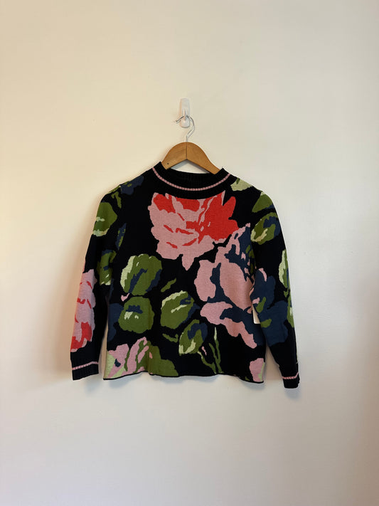 Anthropologie Black Floral Laine Sweater | Size XS