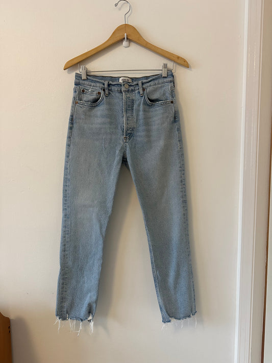 Agolde Riley High Rise Straight Crop Jeans with Stretch in Light Wash | Size 28