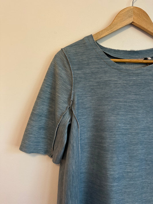 Zoe New York Stretch Denim Short Sleeve Top | Size XS