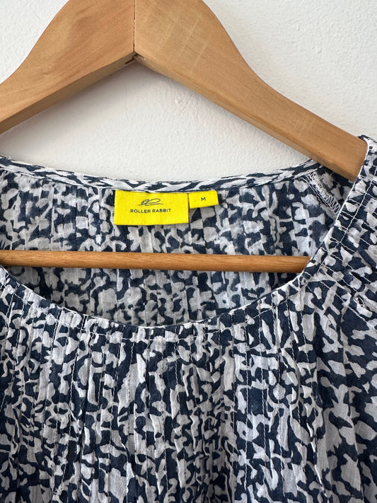 Roller Rabbit My Jamuna Navy Printed Pom Pom Blouse | Size Medium
