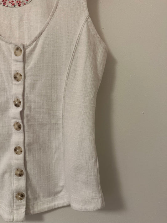 Anthropologie White Button Down Sleeveless Tank Top | Size Small