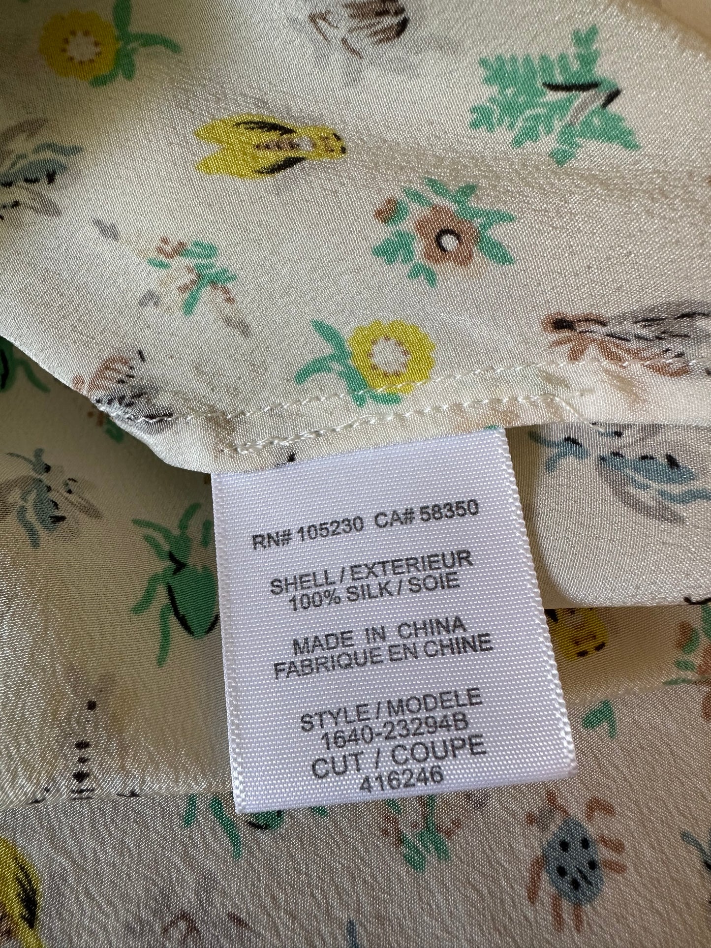 Joie Insect Print Silk Short Sleeve Blouse | Size Small