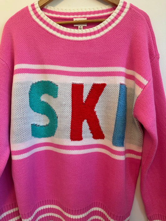 NWT Peach Love Oversized Neon Pink Ski Logo Sweater | Size Medium
