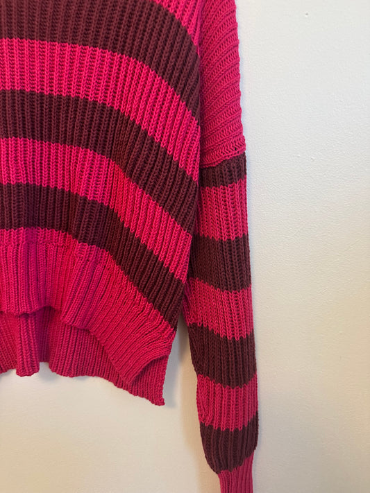 NWT Wooden Ships Teddy Striped Cropped V-Neck Cotton Sweater | Size XS