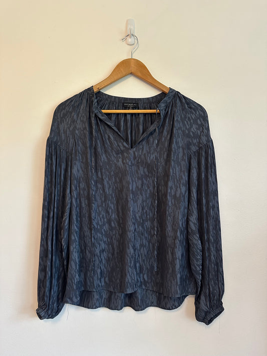 Current Air Midnight Jacquard Poet Blouse in Dark Navy | Size XS