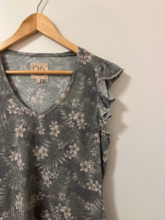 Chaser Floral Ruffle Sleeve Sleeveless Tank Top | Size Medium
