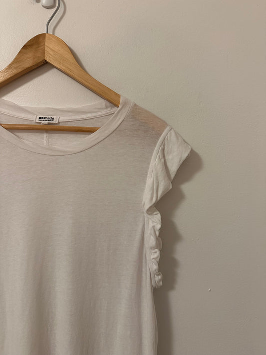 LA Made Muscle Tank With Shoulder Ruffles in Soft White | Size Medium