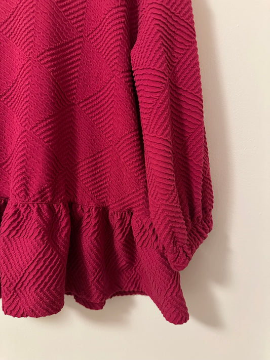 Anthropologie Maeve Mikayla Textured Peplum Top in Hot Pink | Size Small