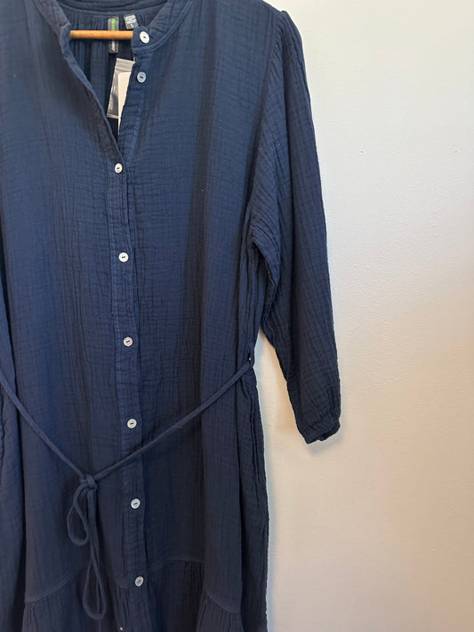 NWT Shannon Passero Cotton Gauze Button Front Dress in Blue | Size Large