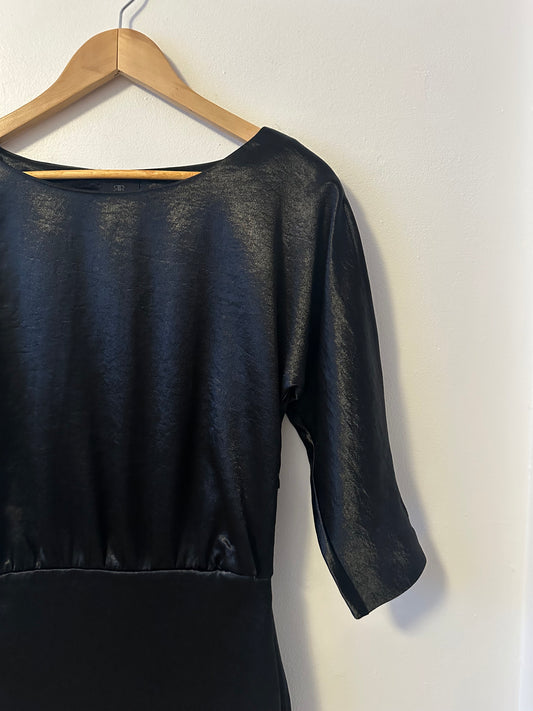 Banana Republic Black Satin Split Sleeve Mini Dress | Size 2