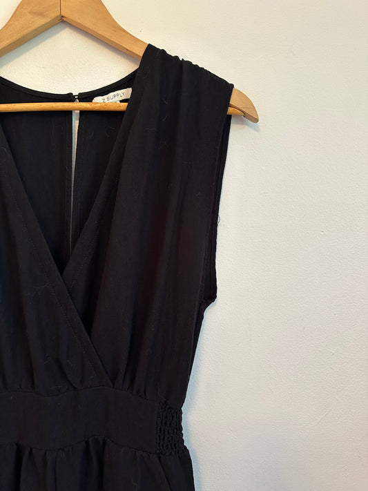 Z Supply Black Sleeveless V-Neck Smocked Waist Romper | Size XS