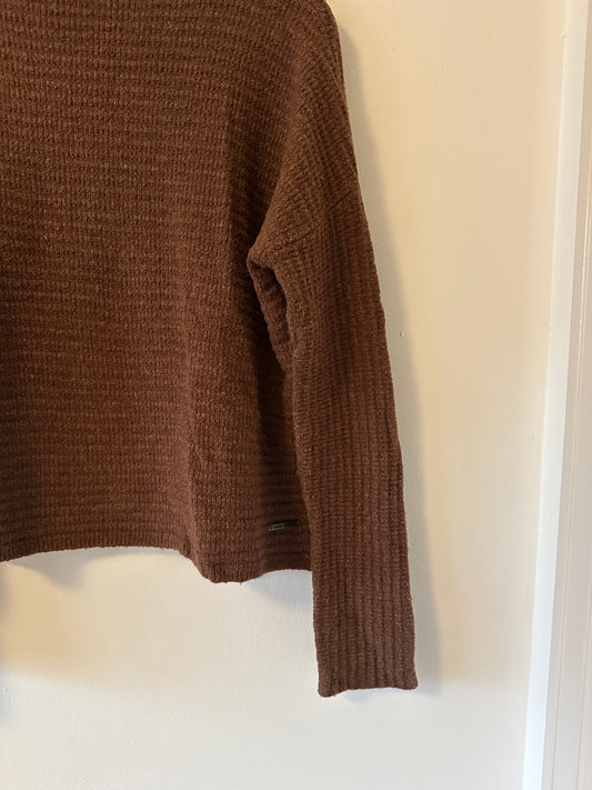 Carve Designs Women Brown Pullover Mock Neck Organic Cotton Waffle Sweater