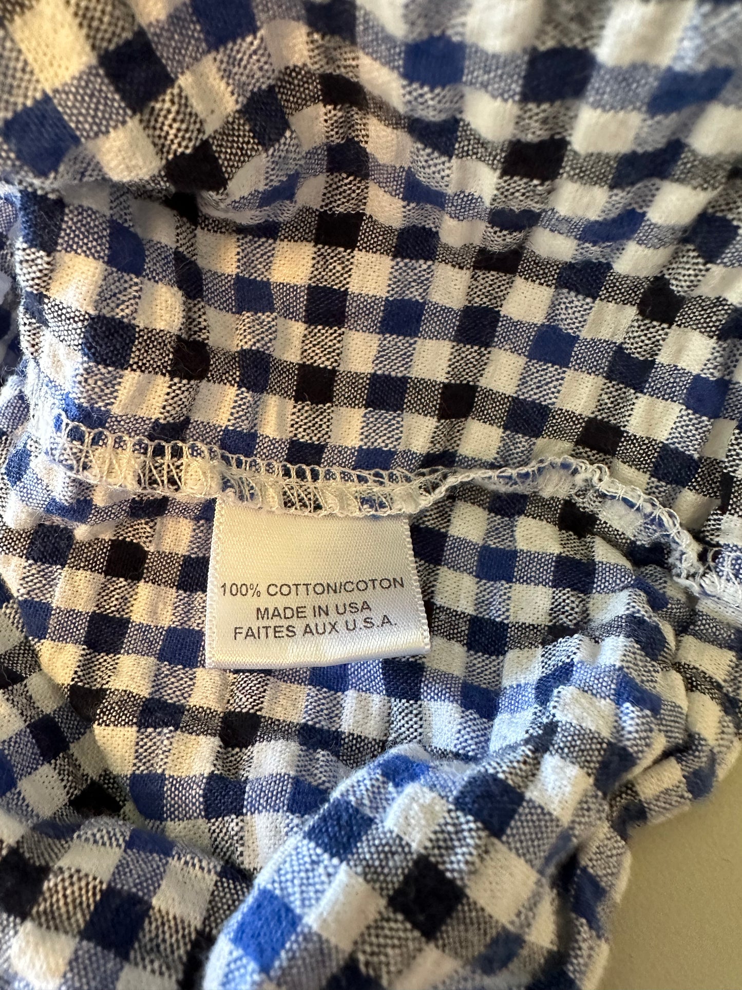 Misa Los Angeles Blue and White Gingham Off The Shoulder Top | Size Large