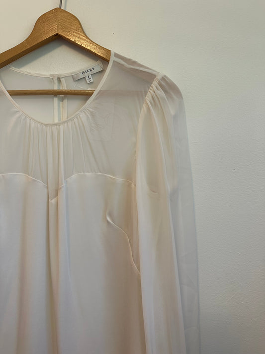 Milly Silk Blouse with Buttons On The Side in Ivory | Size 8