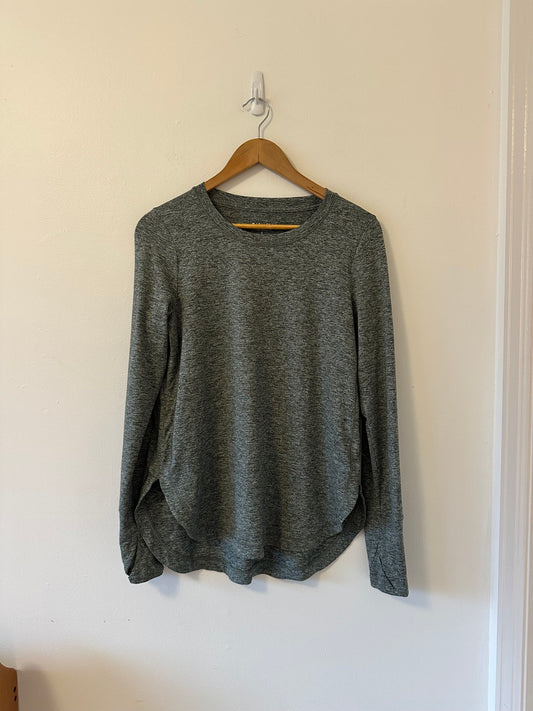 Athleta Lombard Long Sleeve Heathered Green T-Shirt | Size Small