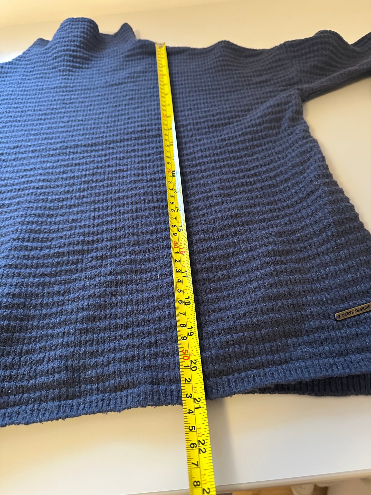 Carve Designs Livia Mock Neck Long Sleeve Waffle Knit Sweater in Navy Heather