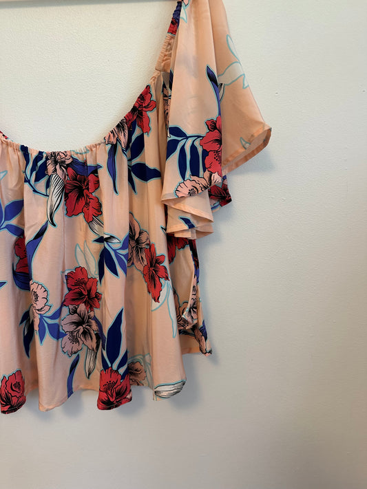 Yumi Kim Butterfly Off The Shoulder Peach Silk Blouse | Size Large
