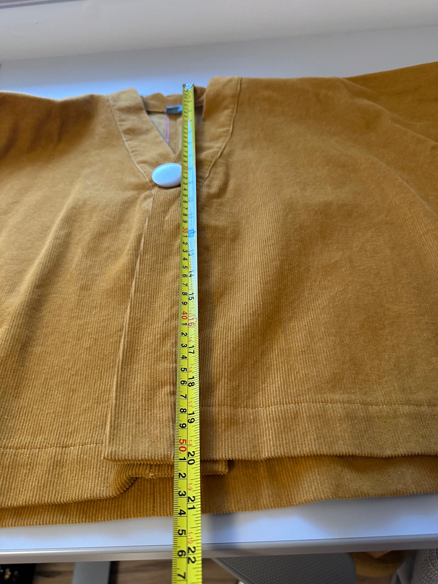 Handmade Mustard Yellow Corduroy Single Button Kimono Style Cardigan