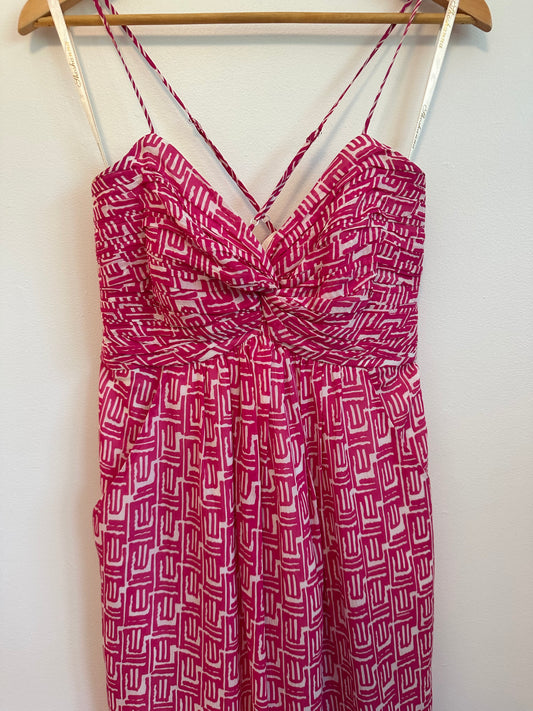 Shoshanna Geometric Pink and White Printed Crossback Dress | Size 8