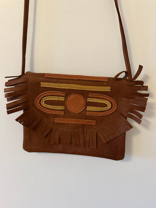 Grooves & Grain Handmade Crossbody Brown Leather Patchwork Bag