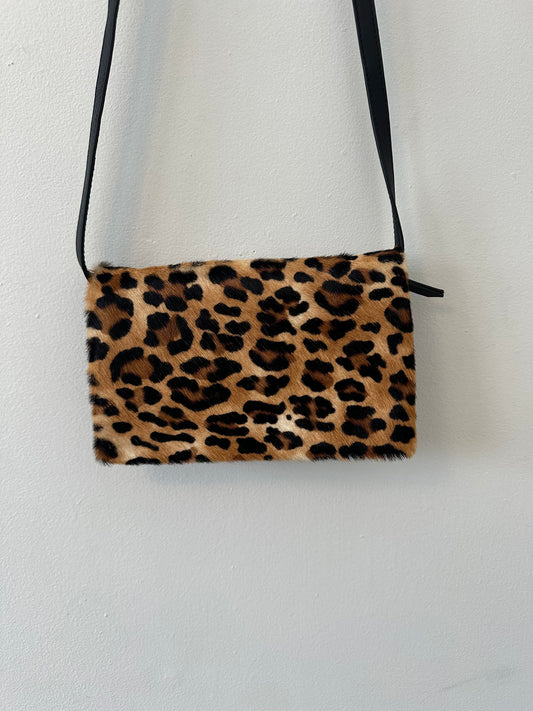 Banana Republic Leopard Print and Black Leather Crossbody Bag