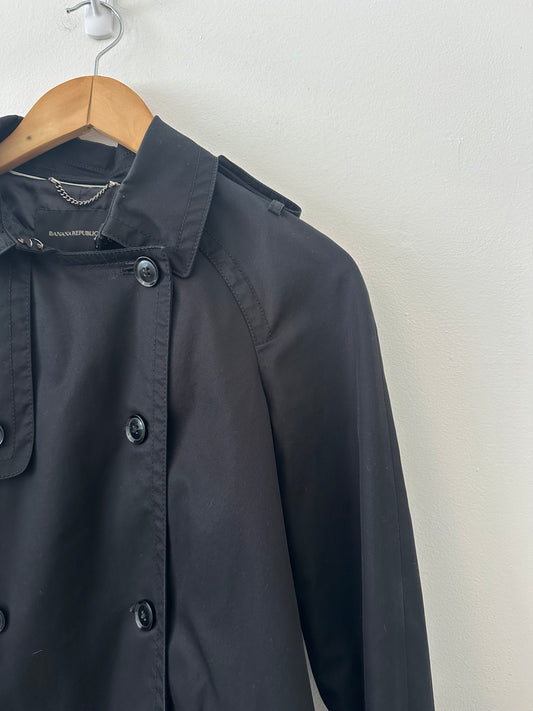 Banana Republic Black Short Classic Cotton Trench Coat | Size Small