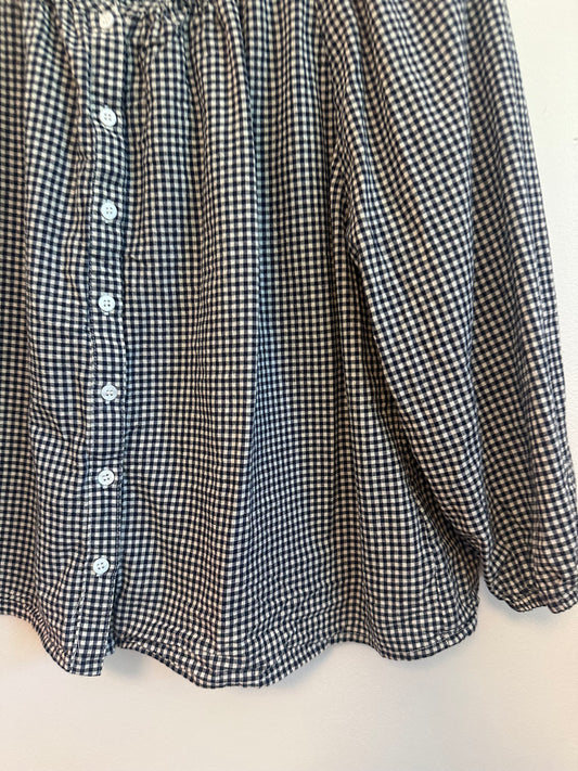 Marea Sophie Button Front Navy and White Cotton Gingham Top | Size Medium