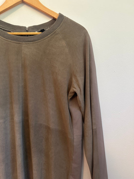 My Tribe Suede Front Long Sleeve Tunic in Brown | Size Medium