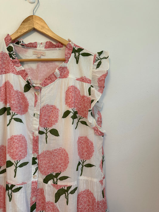 Pink Chicken New York Hydrangea Floral Tiered Cotton Ruffle Dress | Size XL