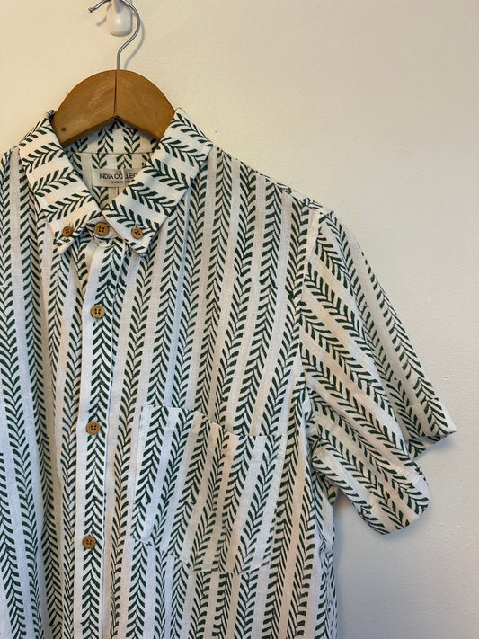 NWT Emerson Fry India Collection Linen Blend Green White Block Print Shirt | One Size