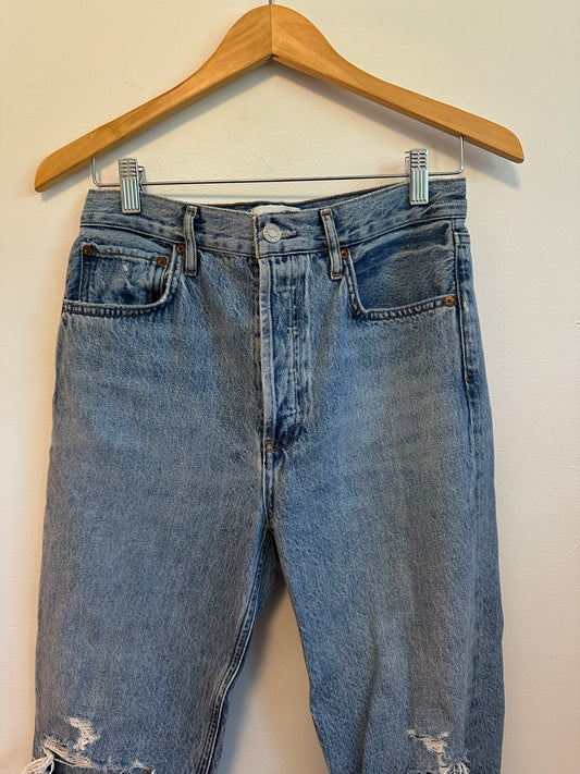 Agolde Riley Crop High Rise Straight Leg Distressed Jeans | Size 27