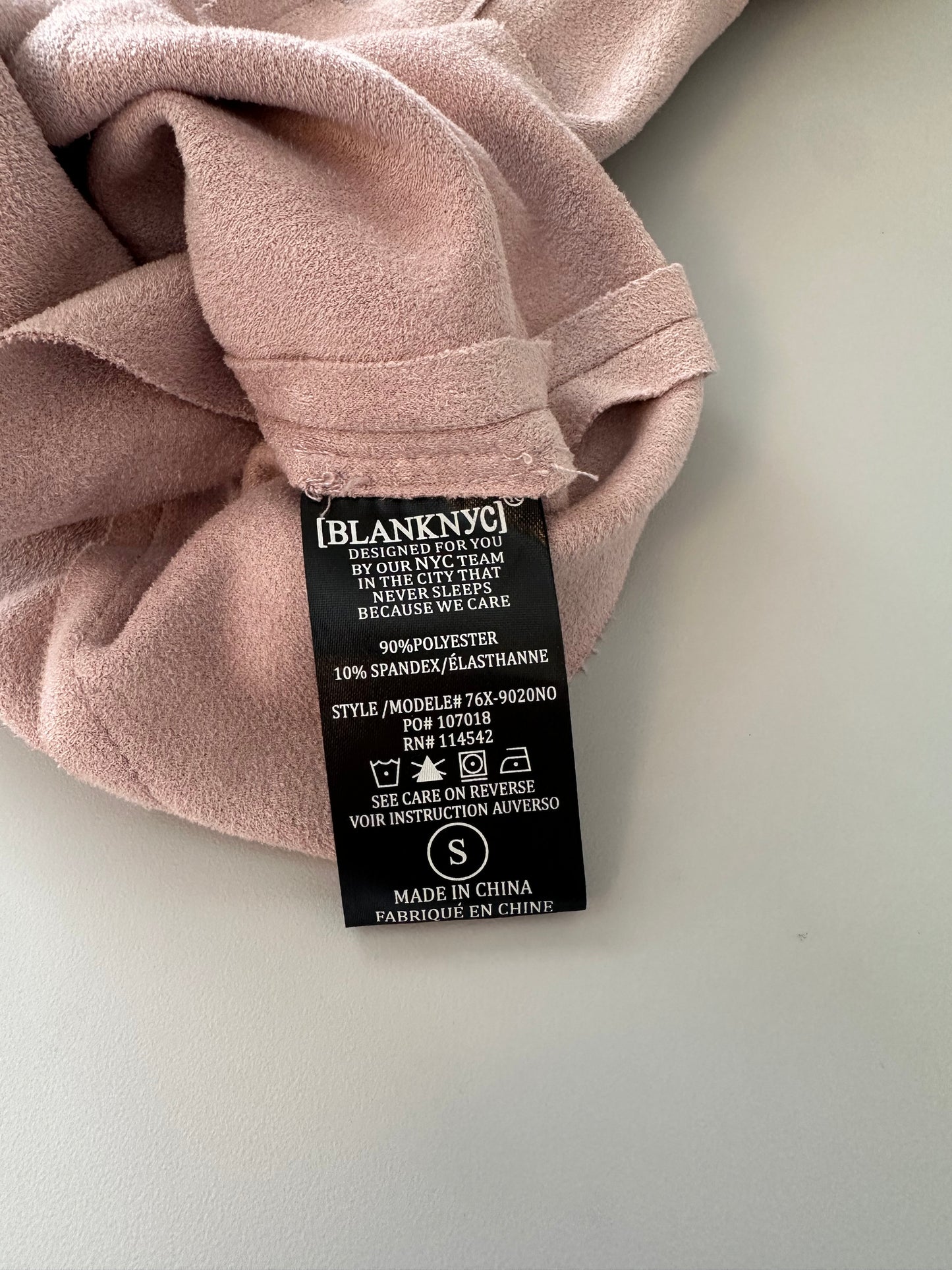 Blank NYC Faux Suede Moto Jacket in Light Pink | Size Small