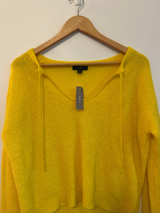 NWT J. Crew Cashmere Blend Boucle Tie Front Beach Sweater in Yellow | Size XS