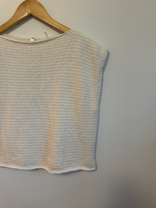 Margaret O'Leary Square Knit Tee in Ivory and Natural Stripe | Size XS
