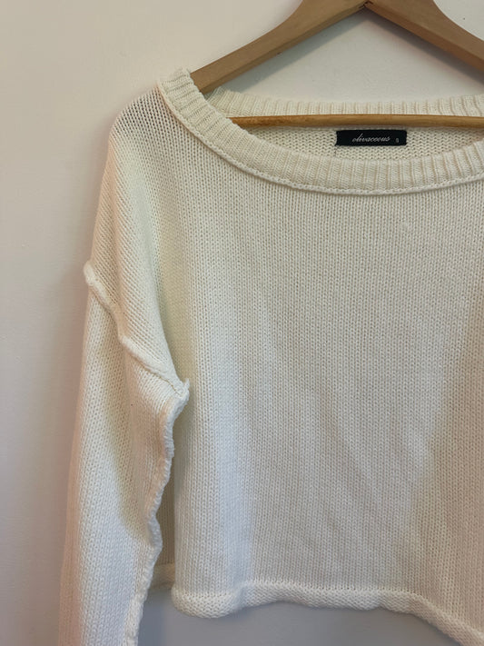 Olivaceous Cropped Cotton Cream Sweater | Size Small