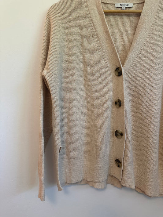 Madewell Birchmoor Cardigan Sweater in Beige | Size Small