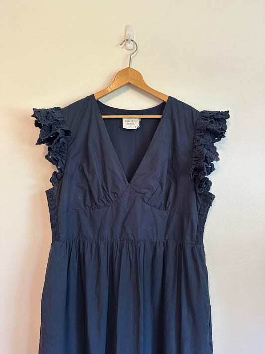 Hyacinth House Navy Blue Eyelet Flutter Sleeve Smocked Midi Dress | Size XXL