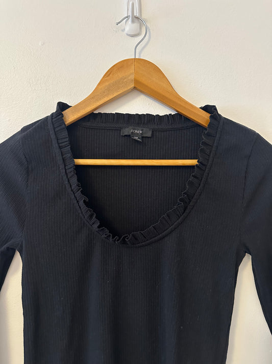 J. Crew Ruffle Trim Ribbed Scoop Neck Long Sleeve T-Shirt | Size XS