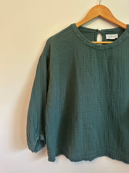 Velvet by Graham & Spencer Green Cotton Gauze Blouse | Size XS