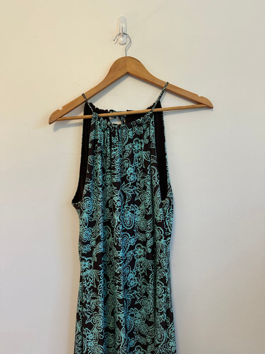 Cibeline Brown and Teal Paisley Floral Halter Dress | Size XL