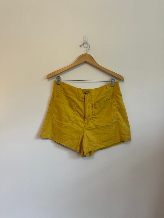 Anthropologie Maeve Colette European Linen Stretch Shorts in Yellow | Size 31