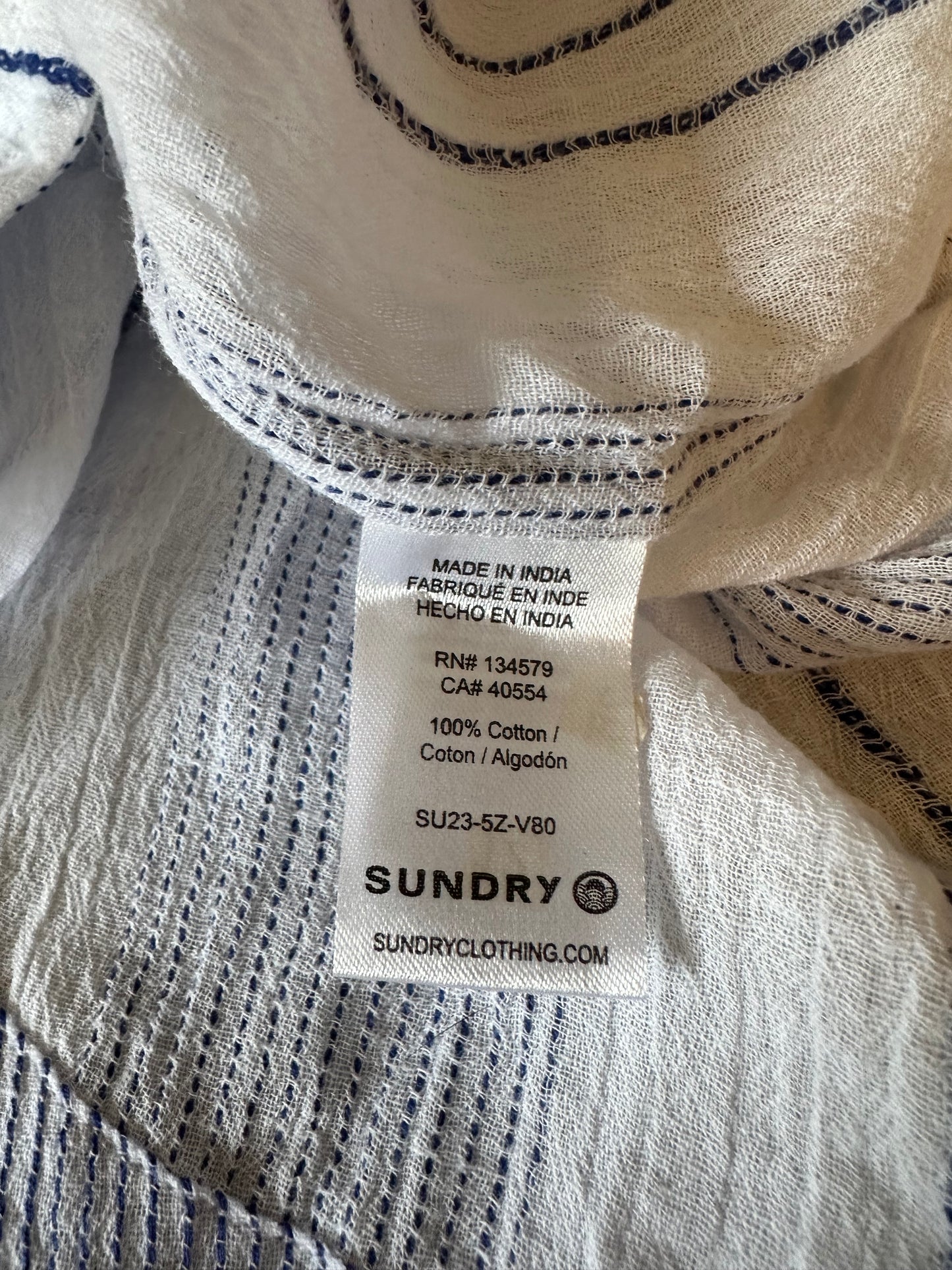 NWT Sundry Blue Striped Cotton Blouse | Size Small