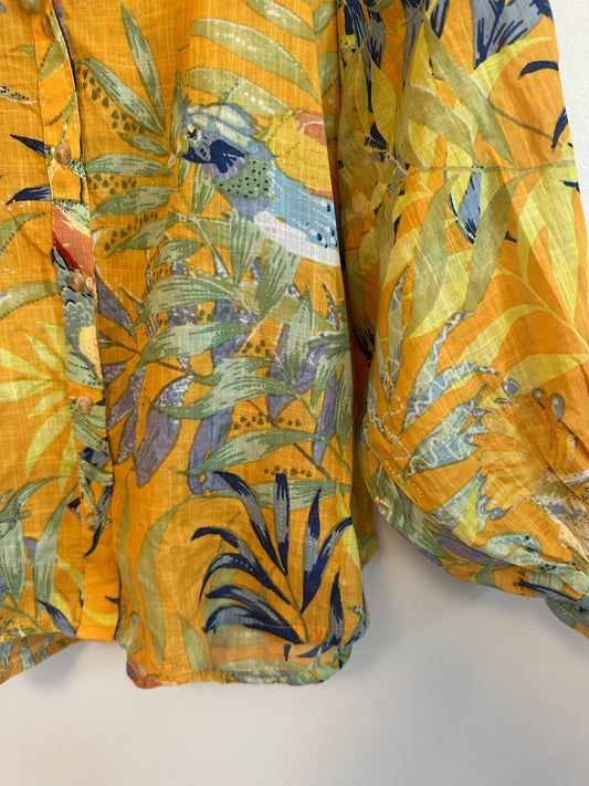 Maeve by Anthropologie Puff Sleeve Tropical Bird Blouse | Size Small