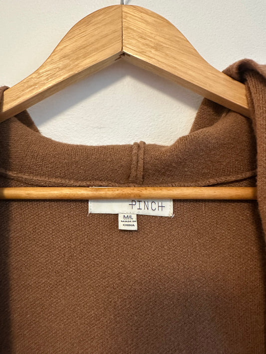 Pinch Cognac Brown Longline Hooded Open Front Cardigan Sweater |Size M/L