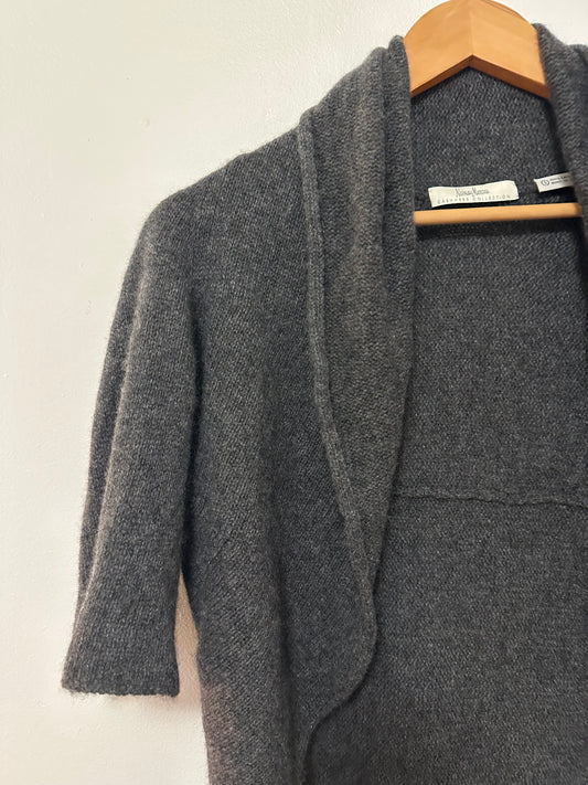 Neiman Marcus 100% Cashmere Shawl Collar Open Front Cardigan in Gray | Size Small